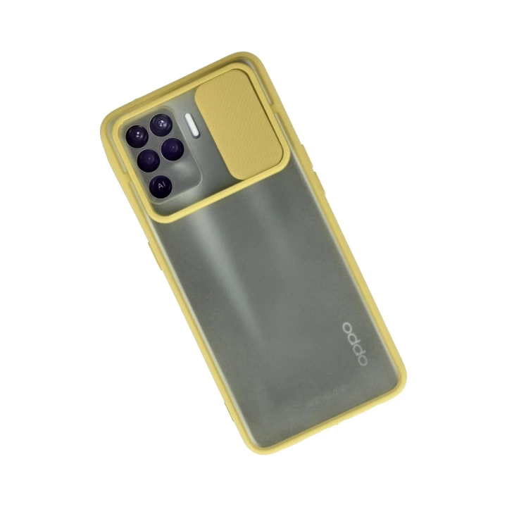 BFS  Oppo Reno 5 Lite Kılıf Palm Buzlu Kamera Sürgülü Silikon - Sarı