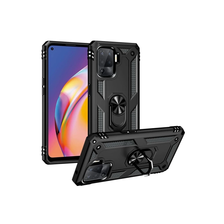 BFS  Oppo Reno 5 Lite Kılıf Sofya Yüzüklü Silikon Kapak - Siyah