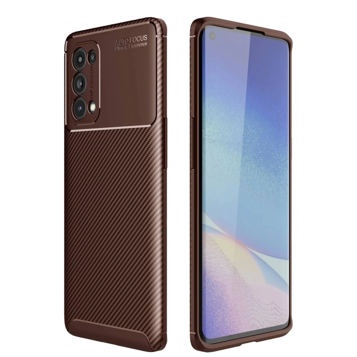 BFS  Oppo Reno 5 Pro Kılıf Auto Focus Karbon Kapak - Kahverengi