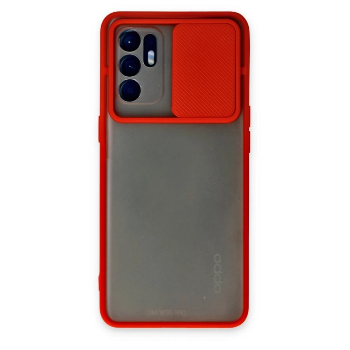 BFS  Oppo Reno 6 Kılıf Palm Buzlu Kamera Sürgülü Silikon - Kırmızı