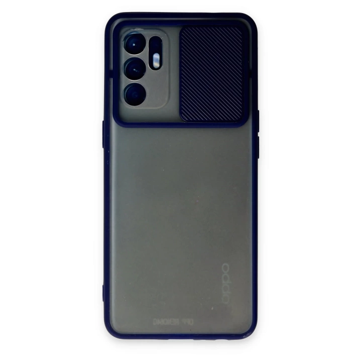 BFS  Oppo Reno 6 Kılıf Palm Buzlu Kamera Sürgülü Silikon - Lacivert