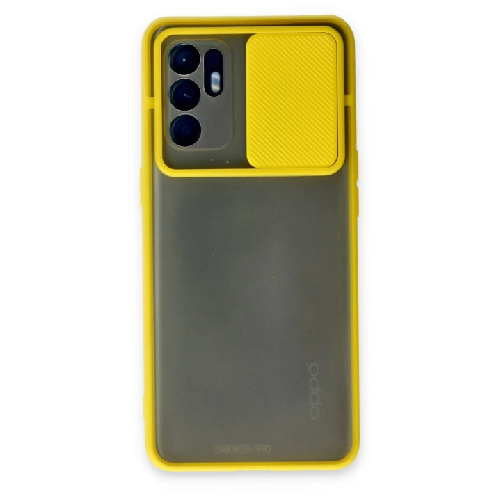 BFS  Oppo Reno 6 Kılıf Palm Buzlu Kamera Sürgülü Silikon - Sarı