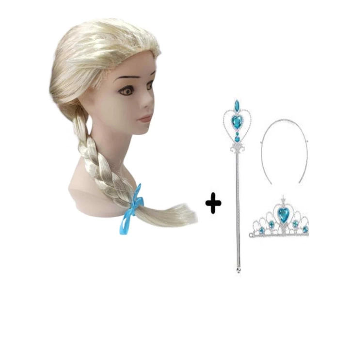 BFS  Örgülü Karlar Ülkesi Frozen Elsa Peruğu Tacı ve Sopası Çocuk Boy