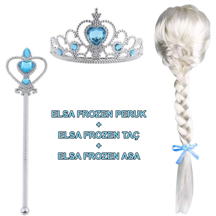 BFS Örgülü Karlar Ülkesi Frozen Elsa Peruğu Tacı Ve Sopası Çocuk Boy