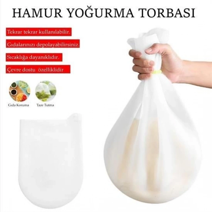 BFS  Orta Hamur Torbası Silikon Şeffaf Hamur Yoğurma Torbası Ekmek Makarna Mantı  Hamuru Kolay Yo