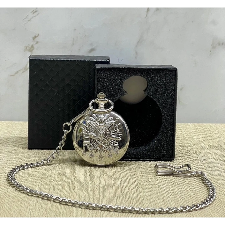 BFS Özel Kutulu Osmanlı Devlet Arması Gümüş Köstekli Saat Alk4665