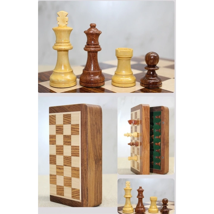 BFS Özel Vernikli Mıknatıs Taşlı Ahşap Katlanabilir Kutulu Satranç Oyunu 17.5 Cm G221