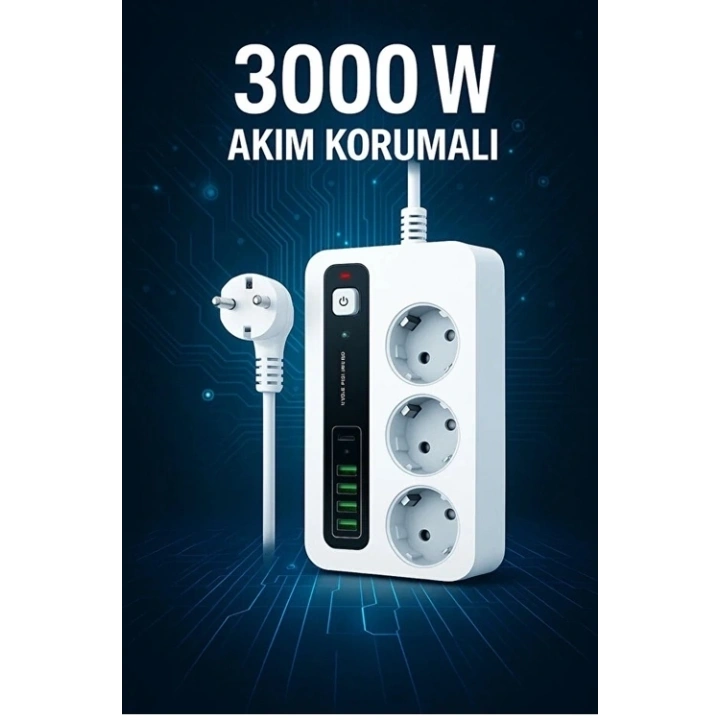BFS P10 3x Priz 3000w Akım Korumalı 4x Usb 2x Type-c Girişli Çoklu Priz