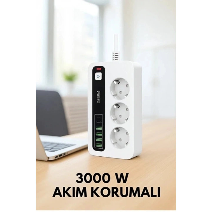 BFS P10 3x Priz 3000w Akım Korumalı 4x Usb 2x Type-c Girişli Çoklu Priz