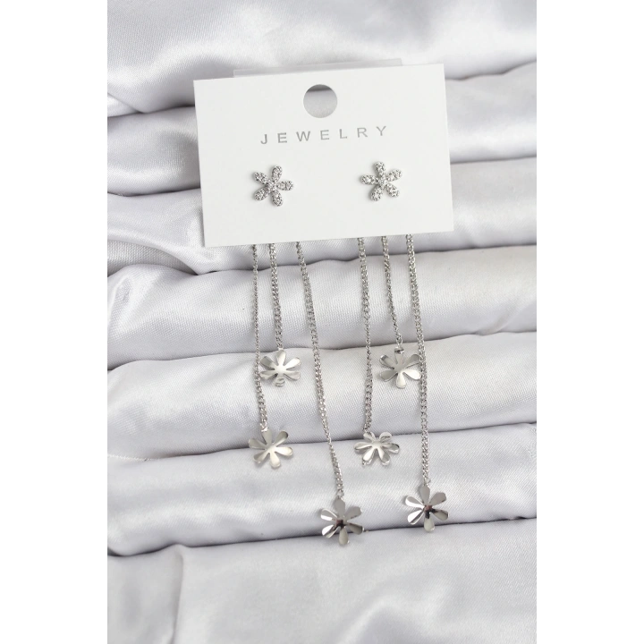 BFS Papatya Model Gümüş Renk Pirinç Sallantılı Kadın Küpe