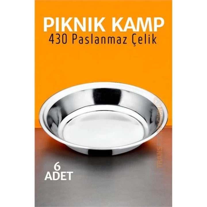 BFS Paslanmaz Çelik Tabak Seti Kamp Piknik Tabağı 6 ADET