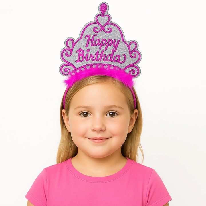 BFS  Pembe Happy Birthday Prenses Tacı – Doğum Günü Taç Aksesuarı