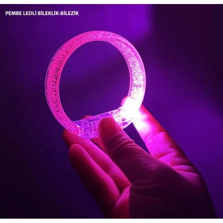 BFS  Pembe Led Işıklı Baskı Yapılabilen Pilli Bileklik Bilezik 1,5 cm Genişlik