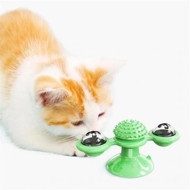 BFS  Pet Malzemeleri Vantuzlu Fırıldak Toplu Dönen Şeffaf Depo Tasarım İnteraktif Kedi Oyuncağı