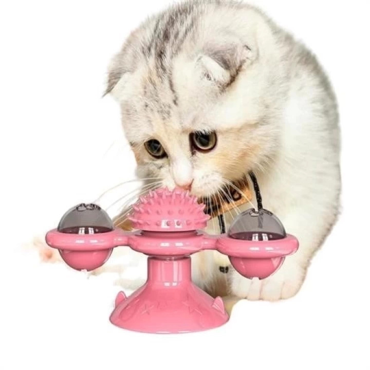 BFS  Pet Malzemeleri Vantuzlu Fırıldak Toplu Dönen Şeffaf Depo Tasarım İnteraktif Kedi Oyuncağı