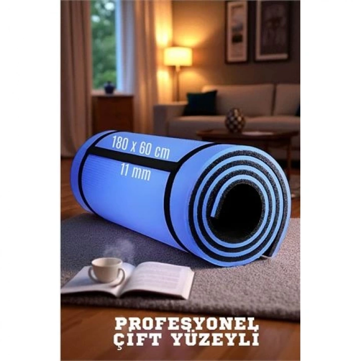 BFS  Pilates Matı- Spor Matı - Yoga Matı 11 mm Çift Taraflı Mavi