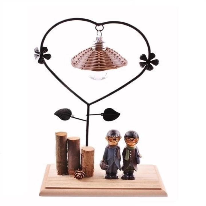 BFS  Pilli Işıklı Romantik Çift Tema Büyük Boy Dekoratif Ahşap Biblo