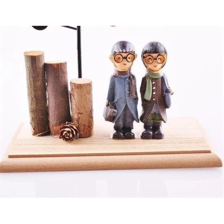 BFS  Pilli Işıklı Romantik Çift Tema Büyük Boy Dekoratif Ahşap Biblo