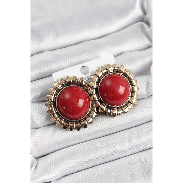 BFS Pirinç Bordo Vintage Model Gold Renk Kadın Küpe