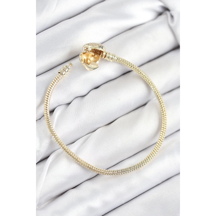 BFS Pirinç Charm Zirkon Taşlı Kalp Model Gold Renk Kadın Bileklik