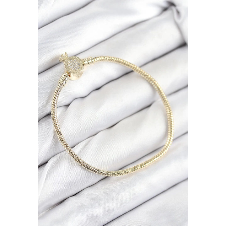 BFS Pirinç Charm Zirkon Taşlı Taç Model Gold Renk Kadın Bileklik