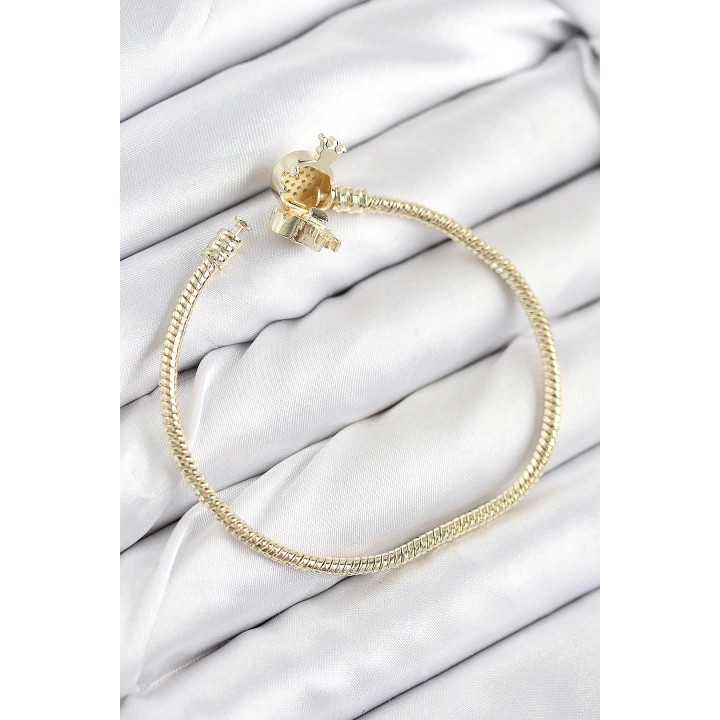 BFS Pirinç Charm Zirkon Taşlı Taç Model Gold Renk Kadın Bileklik