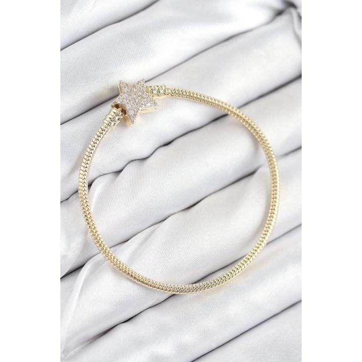 BFS Pirinç Charm Zirkon Taşlı Yıldız Model Gold Renk Kadın Bileklik
