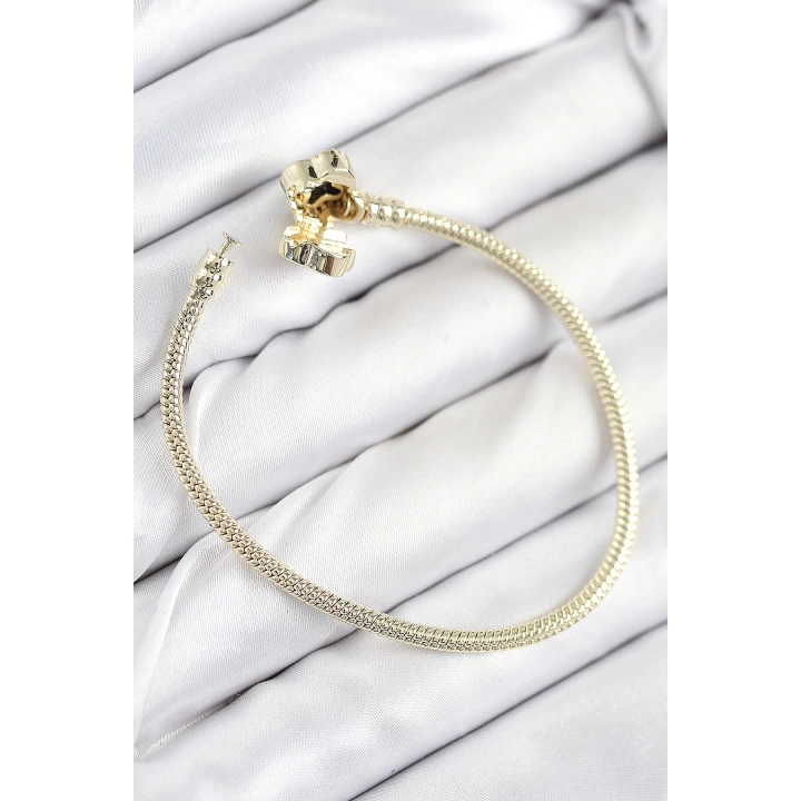 BFS Pirinç Charm Zirkon Taşlı Yonca Model Gold Renk Kadın Bileklik
