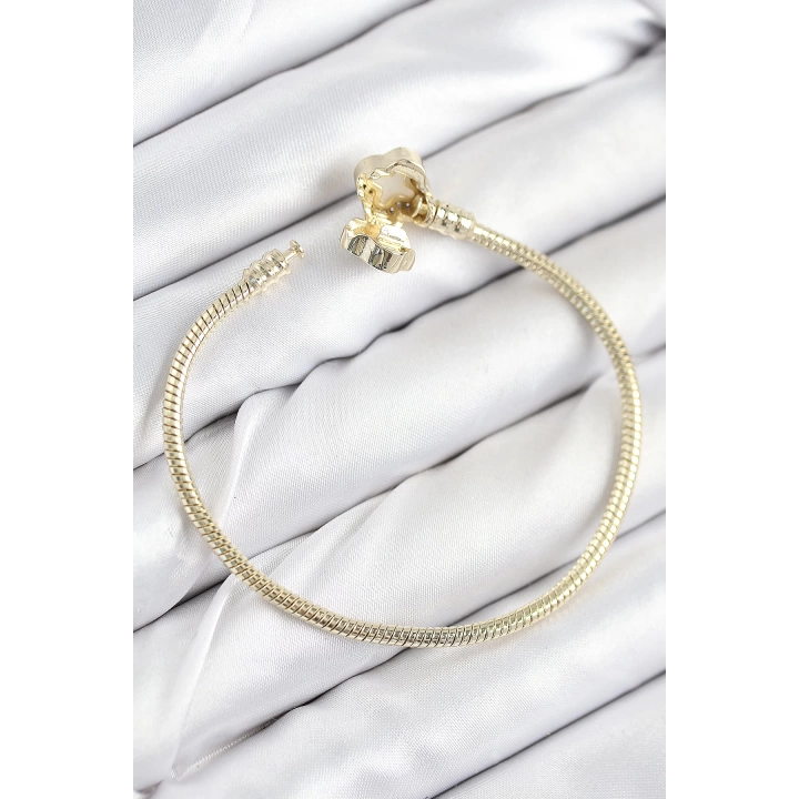 BFS Pirinç Charm Zirkon Taşlı Yonca Model Gold Renk Kadın Bileklik