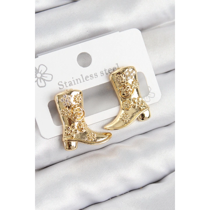 BFS Pirinç Çizme Model Gold Renk Kadın Küpe