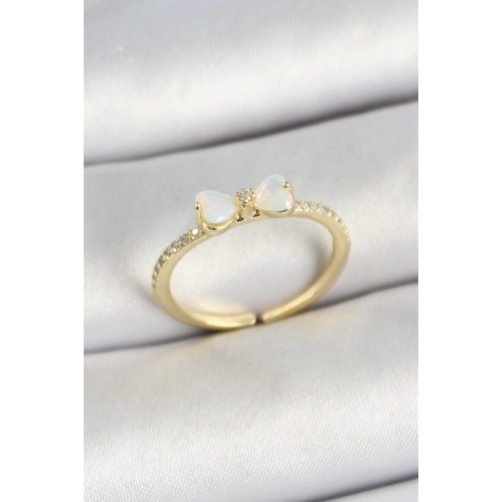 BFS Pirinç Fiyonk Figürlü Zirkon Taşlı Gold Renk Ayarlanabilir Kadın Yüzük