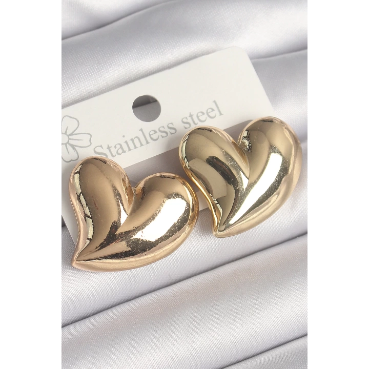 BFS Pirinç Gold Renk Bomba Kalp Model Kadın Küpe