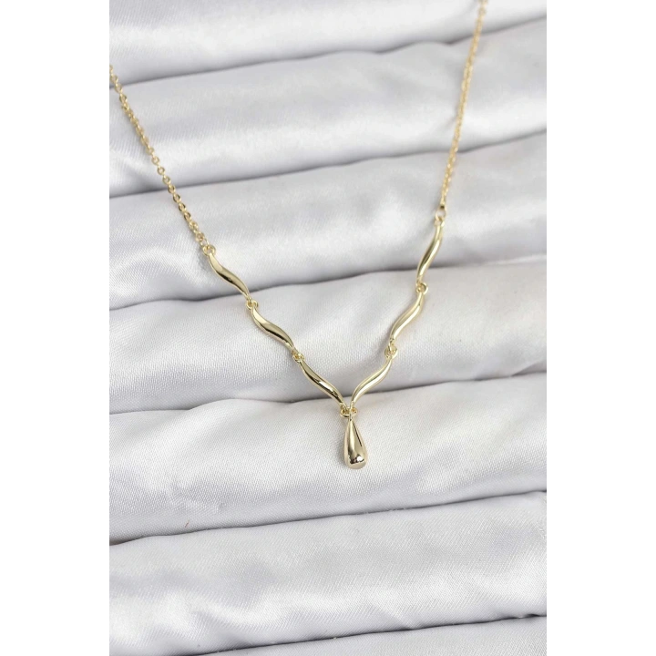 BFS Pirinç Gold Renk Damla Model Kadın Kolye