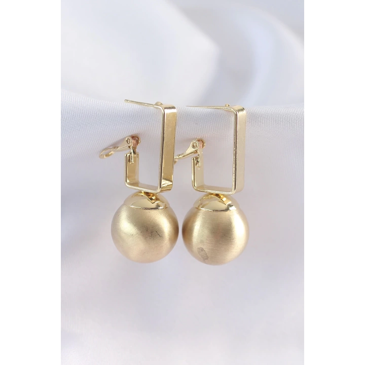 BFS Pirinç Gold Renk Dikdörtgen Detay Oval Küpe
