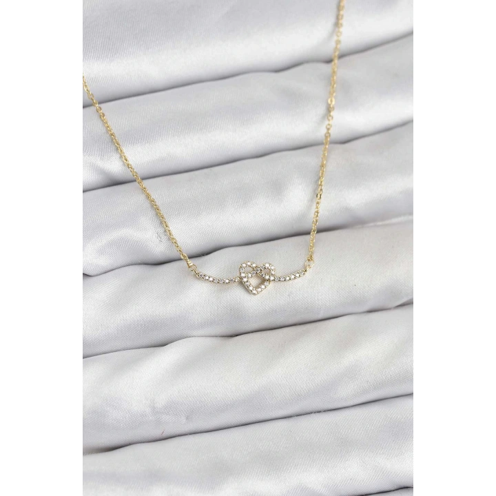 BFS Pirinç Gold Renk Düğüm Kalp Model Kadın Kolye