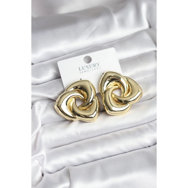 BFS Pirinç Gold Renk Geometrik Vintage Kadın Küpe