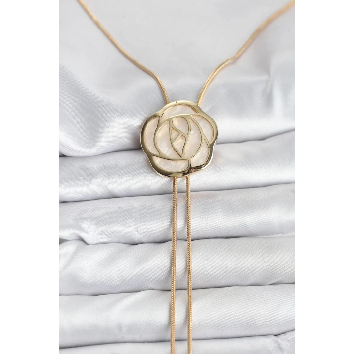 BFS Pirinç Gold Renk Gül Model Asansörlü Kadın Kolye