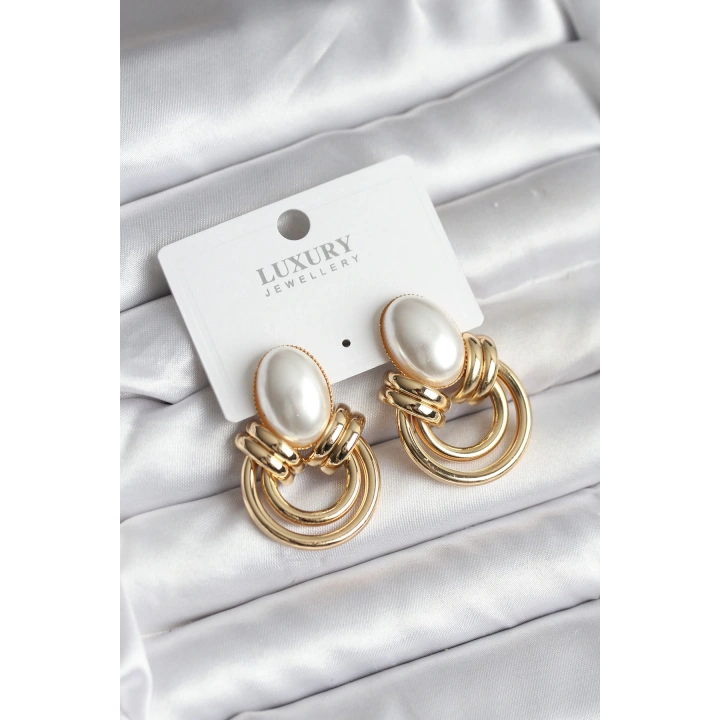 BFS Pirinç Gold Renk İncili Vintage Kadın Küpe