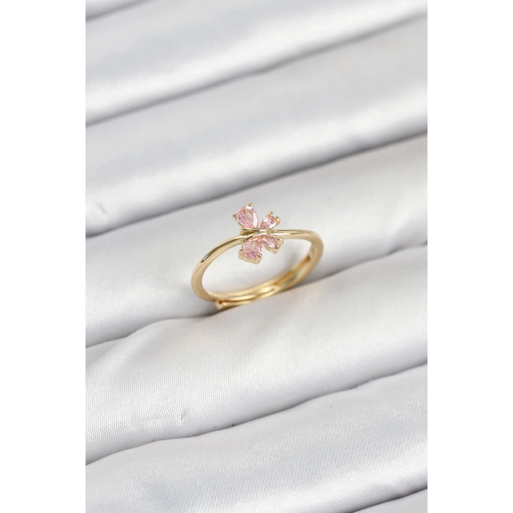 BFS Pirinç Gold Renk Pembe Kelebek Kadın Yüzük