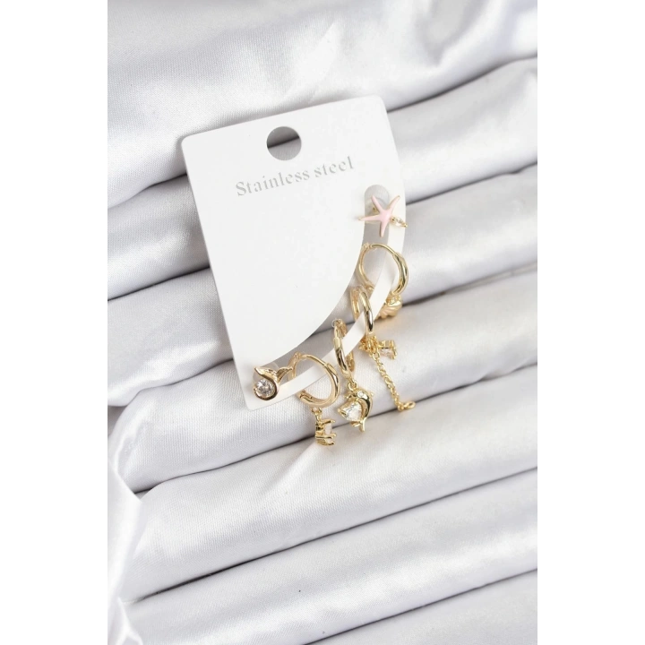 BFS Pirinç Gold Renk Set Küpe