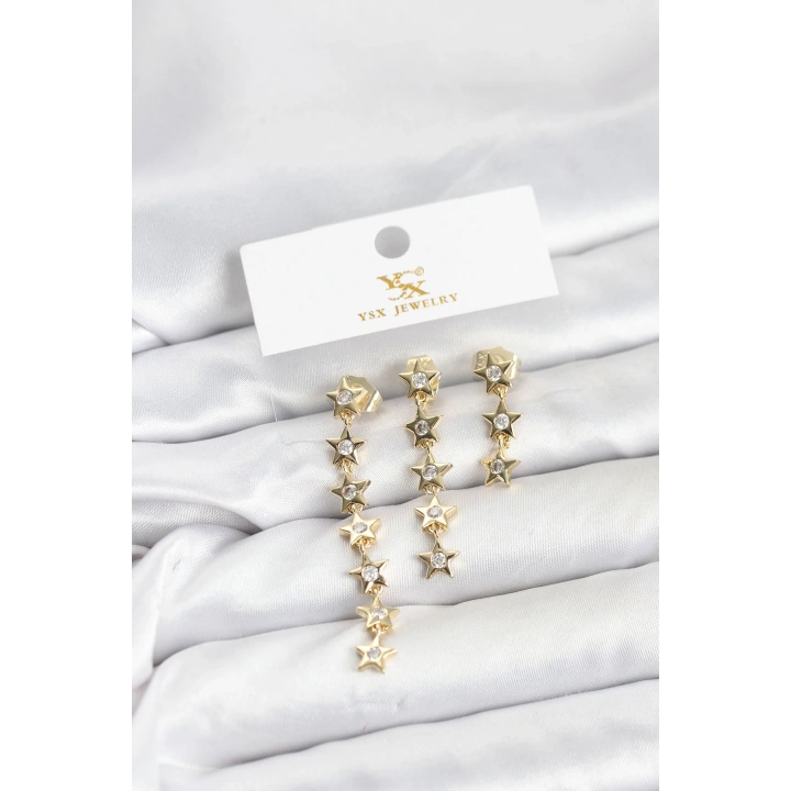 BFS Pirinç Gold Renk Yıldız Model YSX Trio Küpe Seti