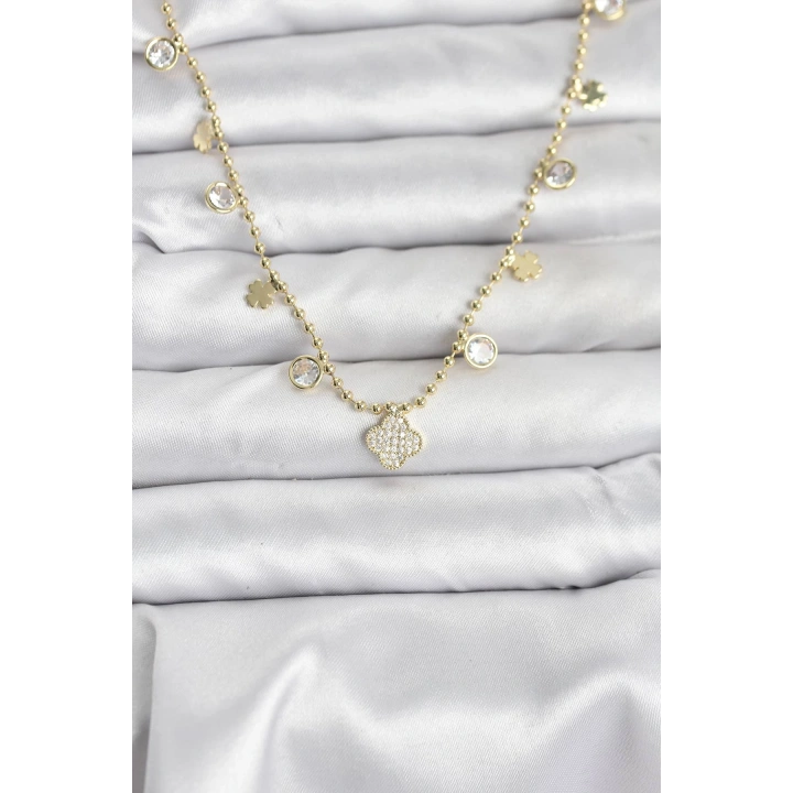 BFS Pirinç Gold Renk Yonca Model Kadın Kolye