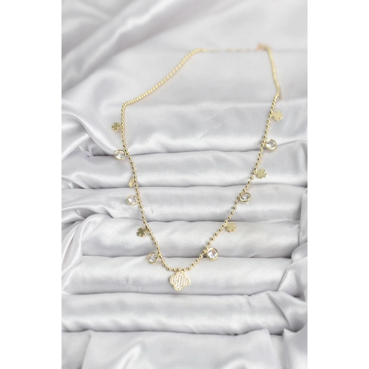 BFS Pirinç Gold Renk Yonca Model Kadın Kolye