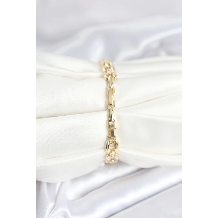 BFS Pirinç Gold Renk Zincir Model Zirkon Taşlı Kadın Bileklik