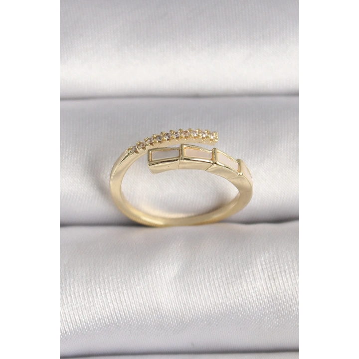 BFS Pirinç Gold Renk Zirkon Taş Detaylı Yılan Model Ayarlanabilir Yüzük