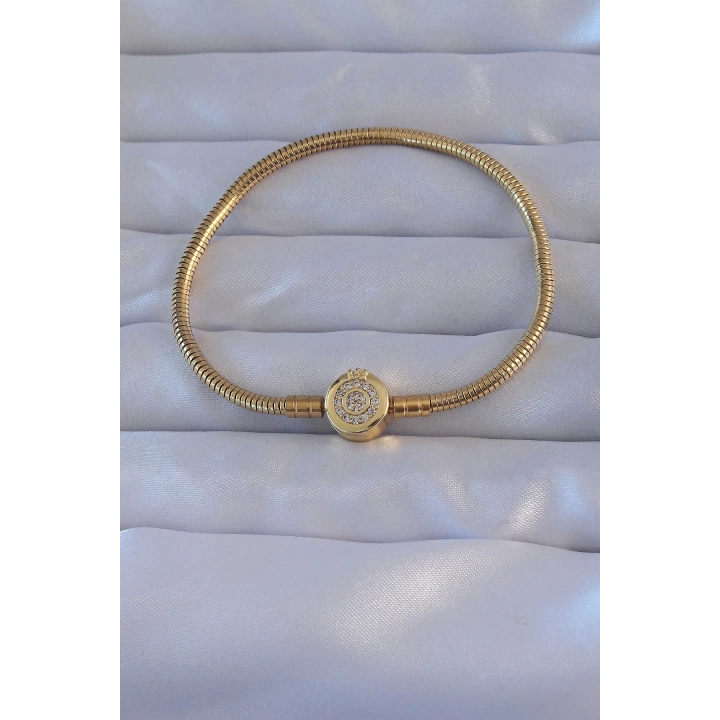 BFS Pirinç Gold Renk Zirkon Taşlı Charm Bileklik