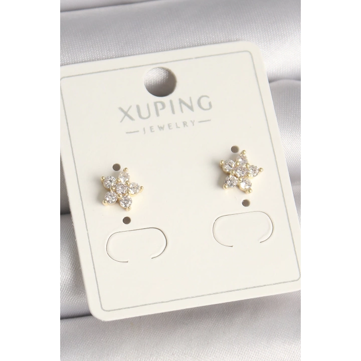 BFS Pirinç Gold Renk Zirkon Taşlı Çiçek Model Xuping Kadın Küpe
