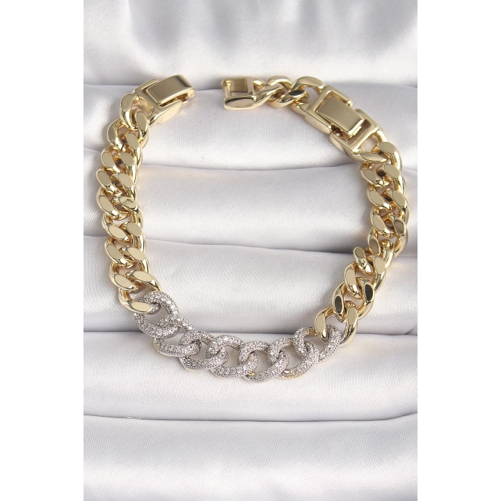 BFS Pirinç Gold Renk Zirkon Taşlı Halka Zincir Xuping VIP Seri Exculusive Kadın Bileklik