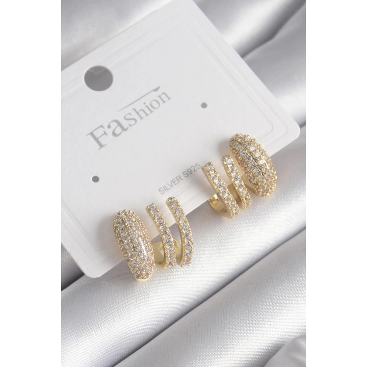 BFS Pirinç Gold Renk Zirkon Taşlı Kadın Küpe