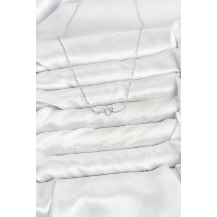 BFS Pirinç Gümüş Renk Düğüm Kalp Model Kadın Kolye